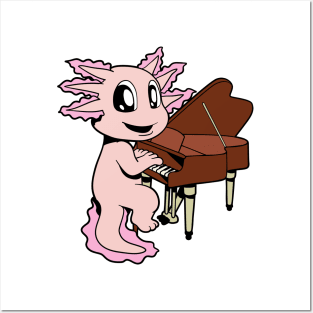 Cartoon axolotl plays piano Posters and Art